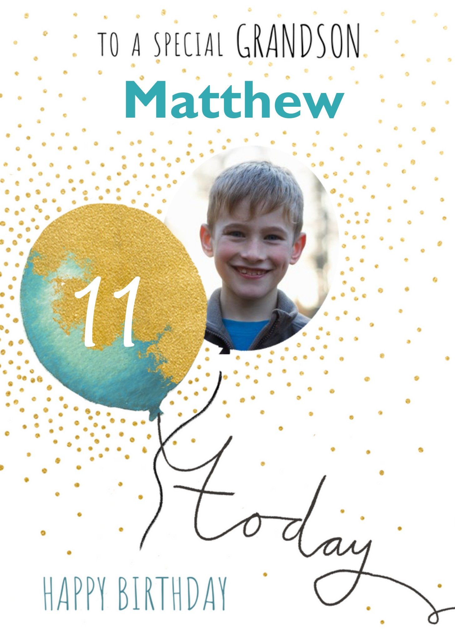 Ling Design Illustration Of A Blue Balloon Surrounded By Glitter Grandson's Eleventh Birthday Photo 