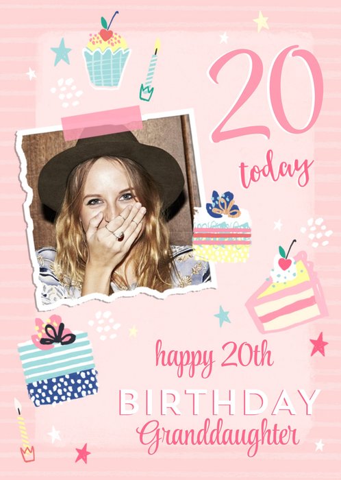 Modern Illustrated Photo upload 20 Today Birthday Special Granddaughter Card