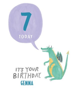 Illustration Of A Dragon Seventh Birthday Card