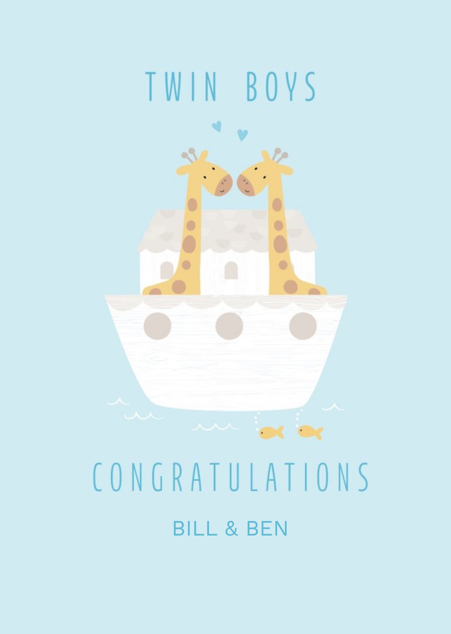 Cute Illustrative Giraffe Ship Twin Boy Card Ecard