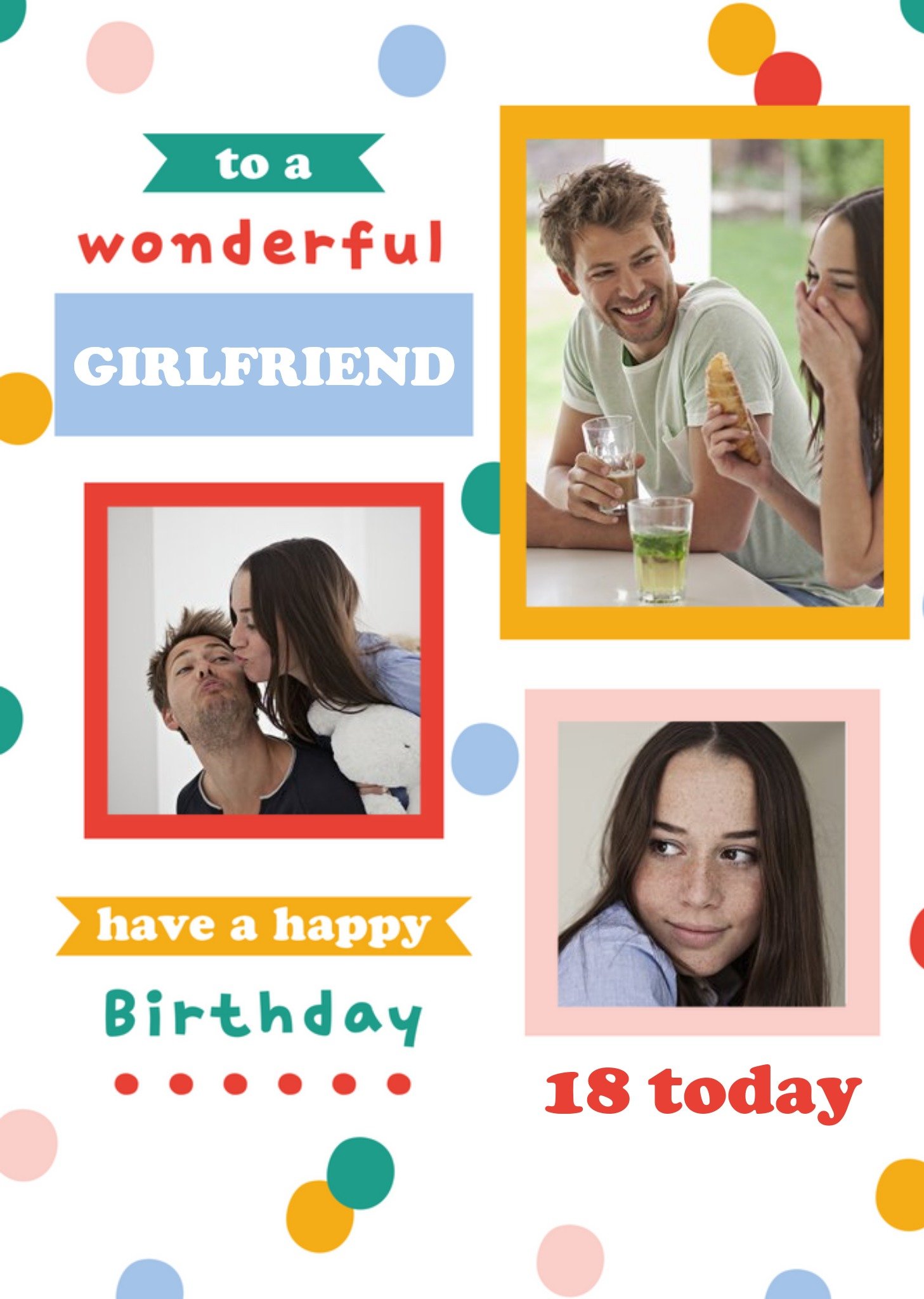 Moonpig Polka Dot Banners Wonderful Girlfriend 18th Birthday Photo Upload Card, Large