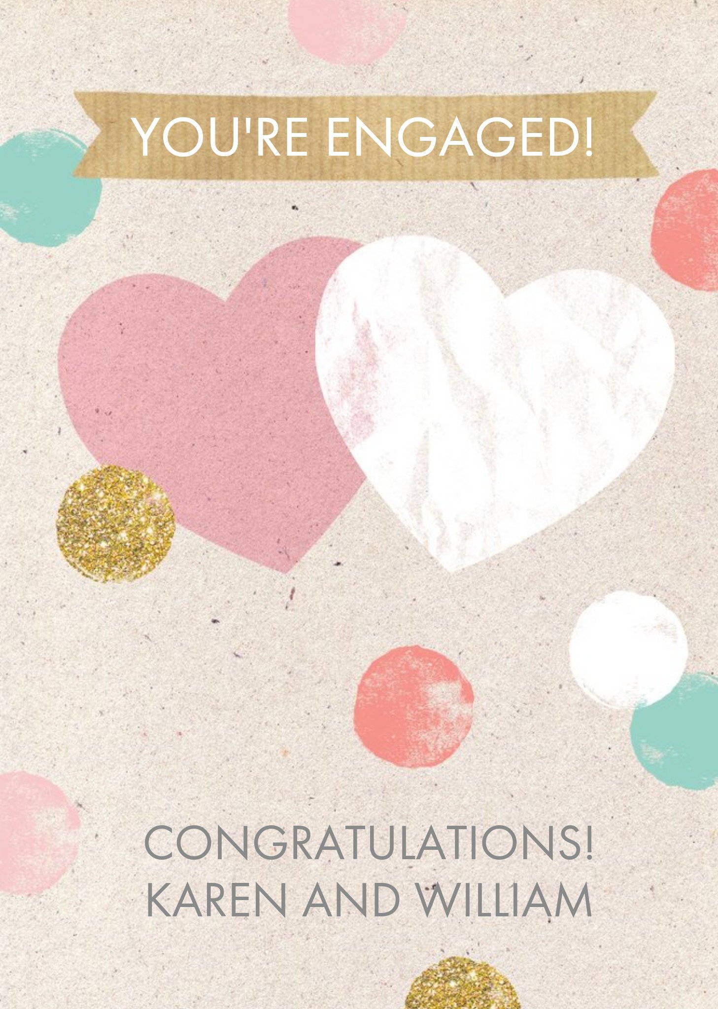 Pastel And Glitter Spots And Hearts Personalised Engagement Card Ecard