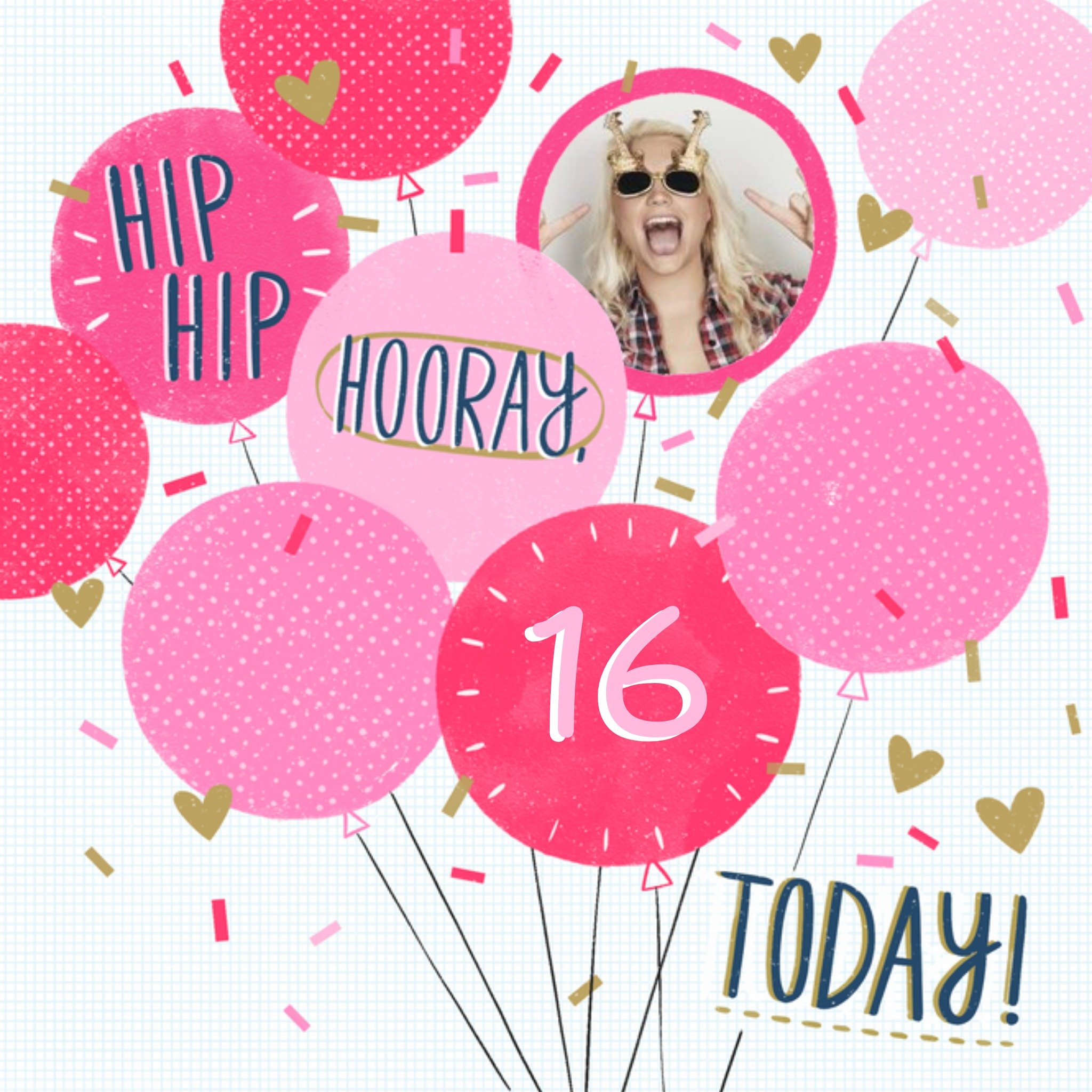Moonpig Illustration Of Pink Balloons On A White Background Photo Upload Birthday Card, Large