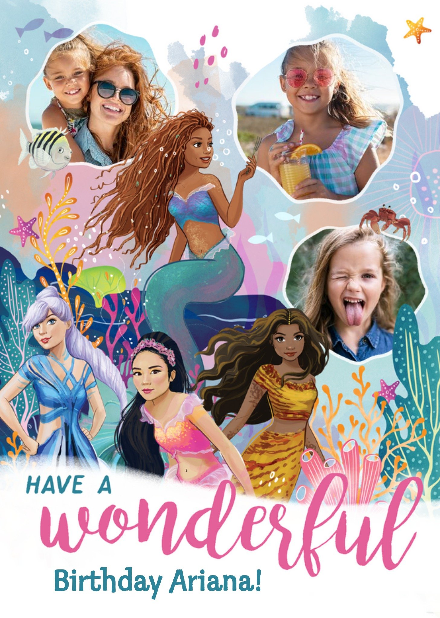 Disney Princess The Little Mermaid Movie Wonderful Birthday Photo Upload Card, Large