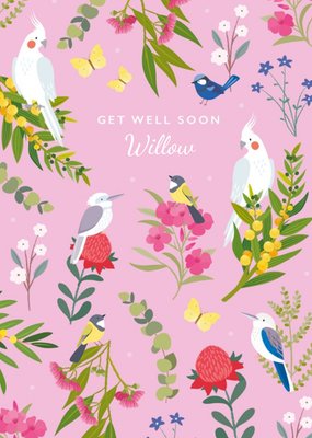 Klara Hawkins Illustrated Flowers Get Well Cute Birds Australia Card
