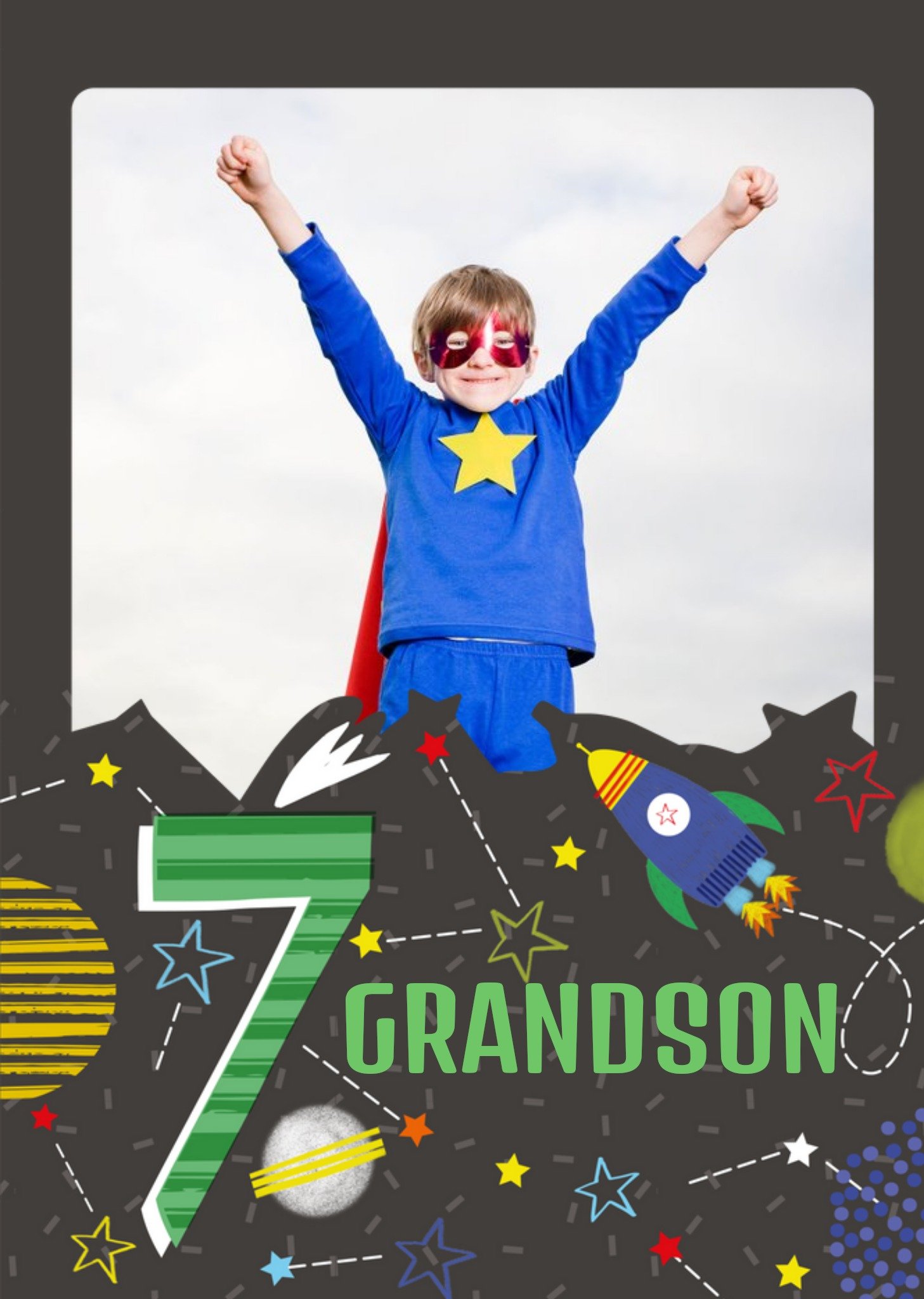 Space theme Grandson 7th Birthday Photo Upload Card Ecard