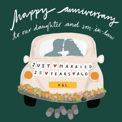 Katy Welsh Wedding Car Editable Just Married Happy Anniversary Card