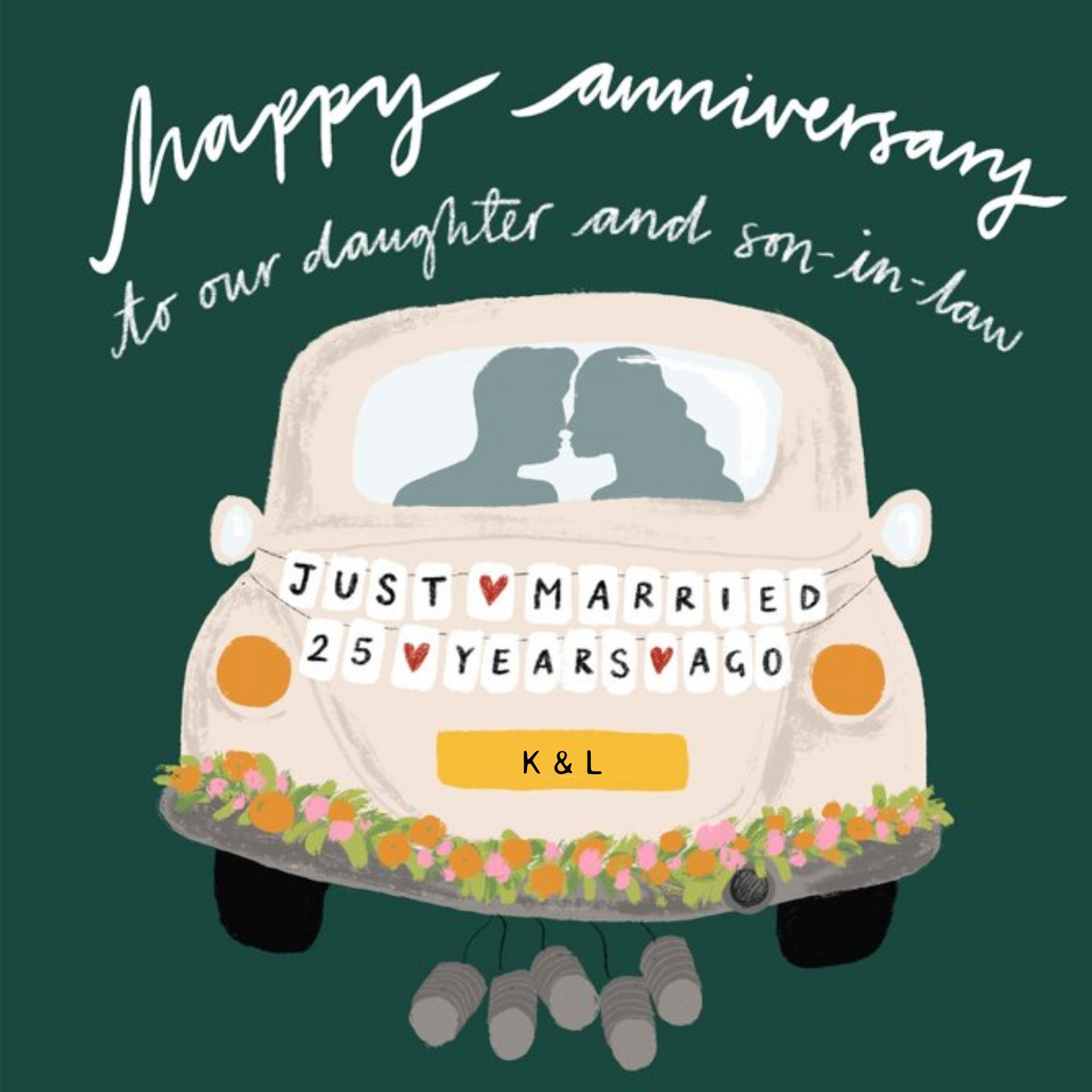 Moonpig Katy Welsh Wedding Car Editable Just Married Happy Anniversary Card, Square