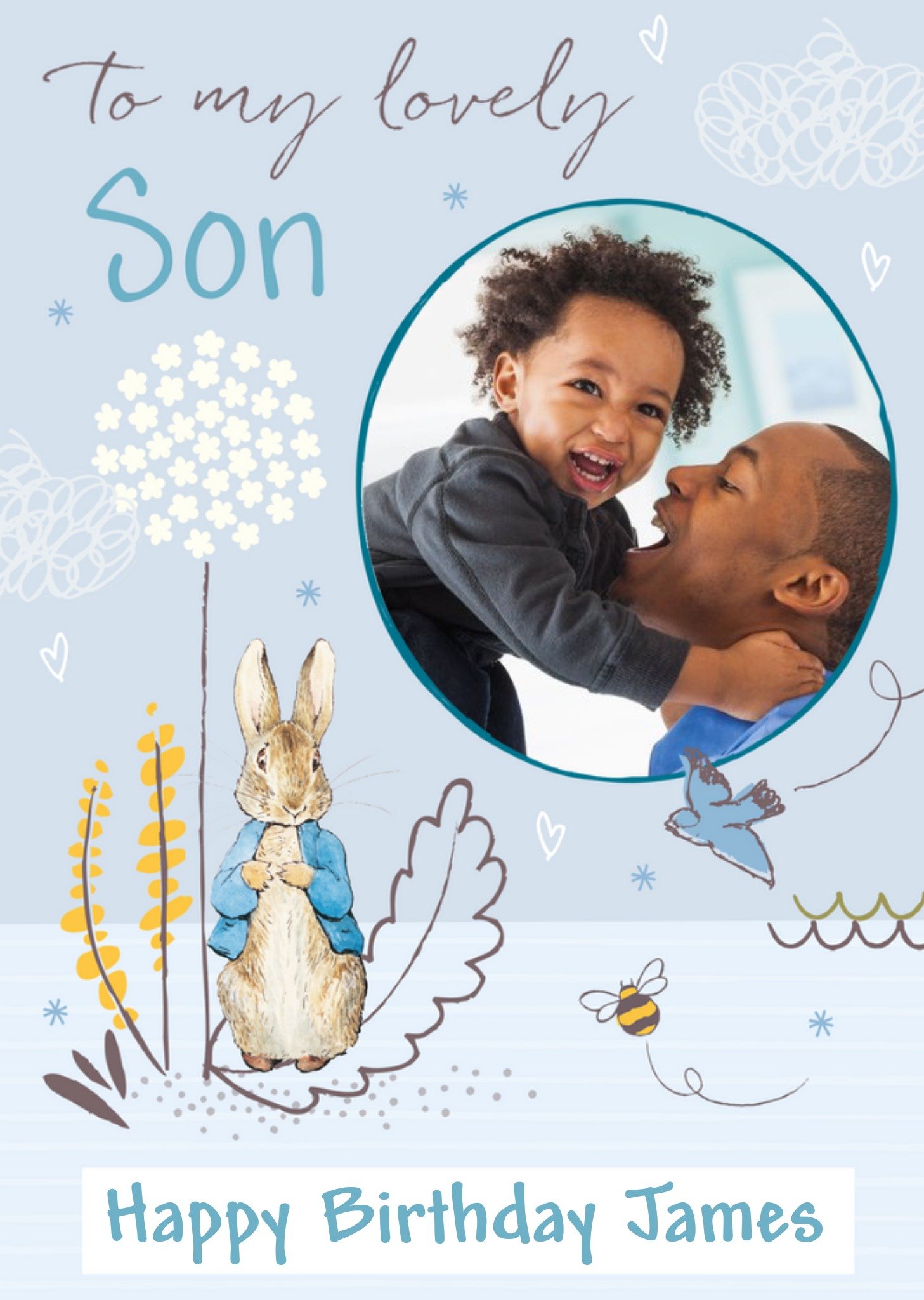 Peter Rabbit To My Lovely Son Photo Upload Birthday Card, Large