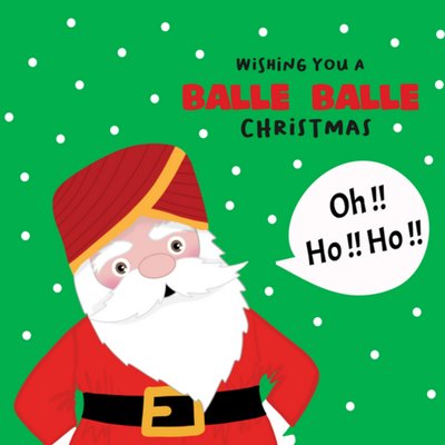 Roshah Designs Wishing You A Balle Balle Christmas Illustrated Santa Claus Christmas Card