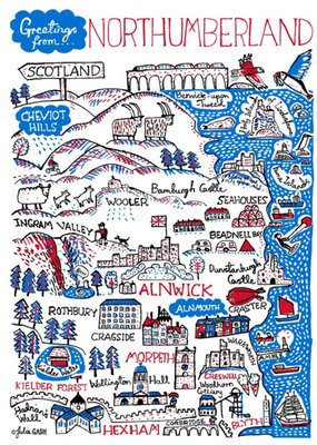 Illustrated Scenic Map Greetings From Northumberland Card
