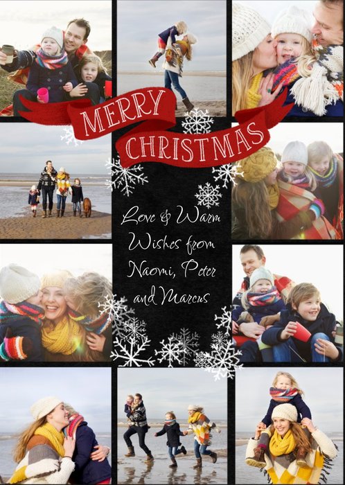 Snowflake Collage Photo Upload Christmas Card