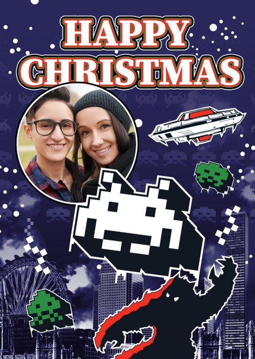 Space Invaders Photo Upload Happy Christmas Card