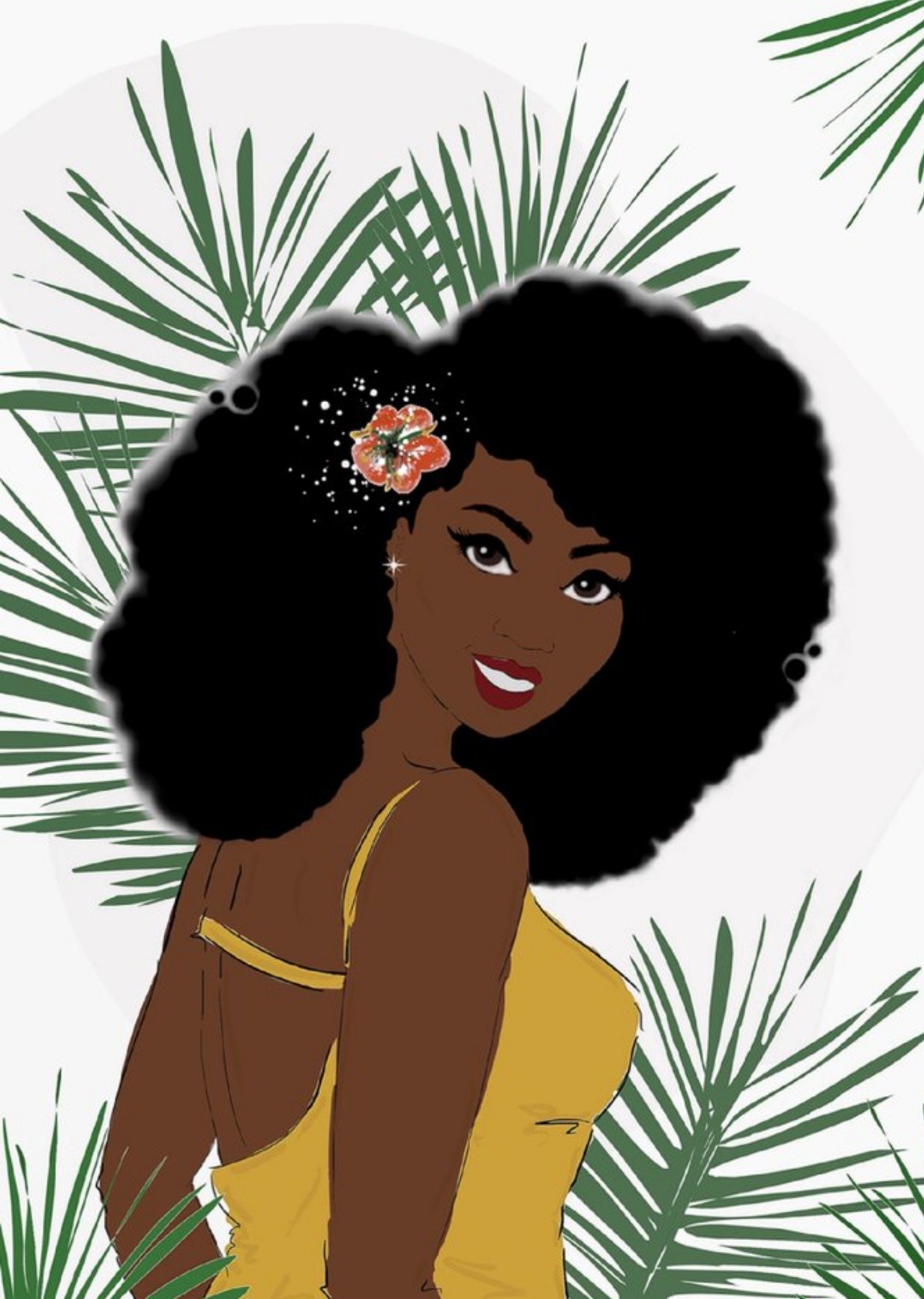 Moonpig Woman With Afro Leaves Card Ecard