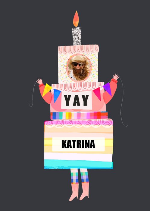 Fun Illustrated Cake Costume Photo Upload Customisable Birthday Card
