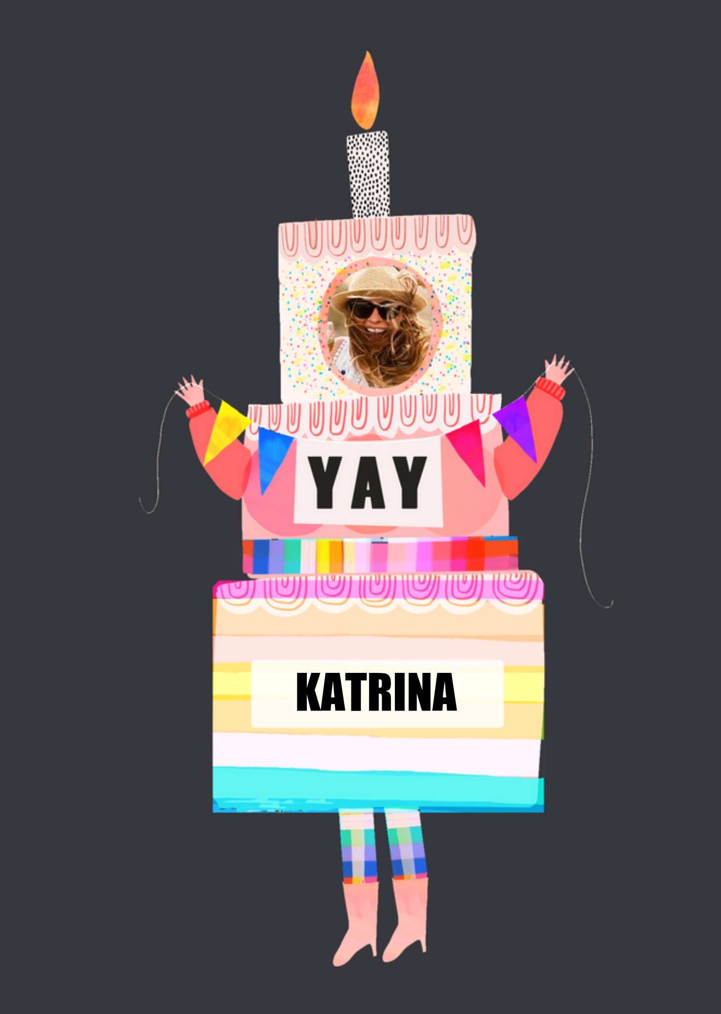 Fun Illustrated Cake Costume Photo Upload Customisable Birthday Card Ecard