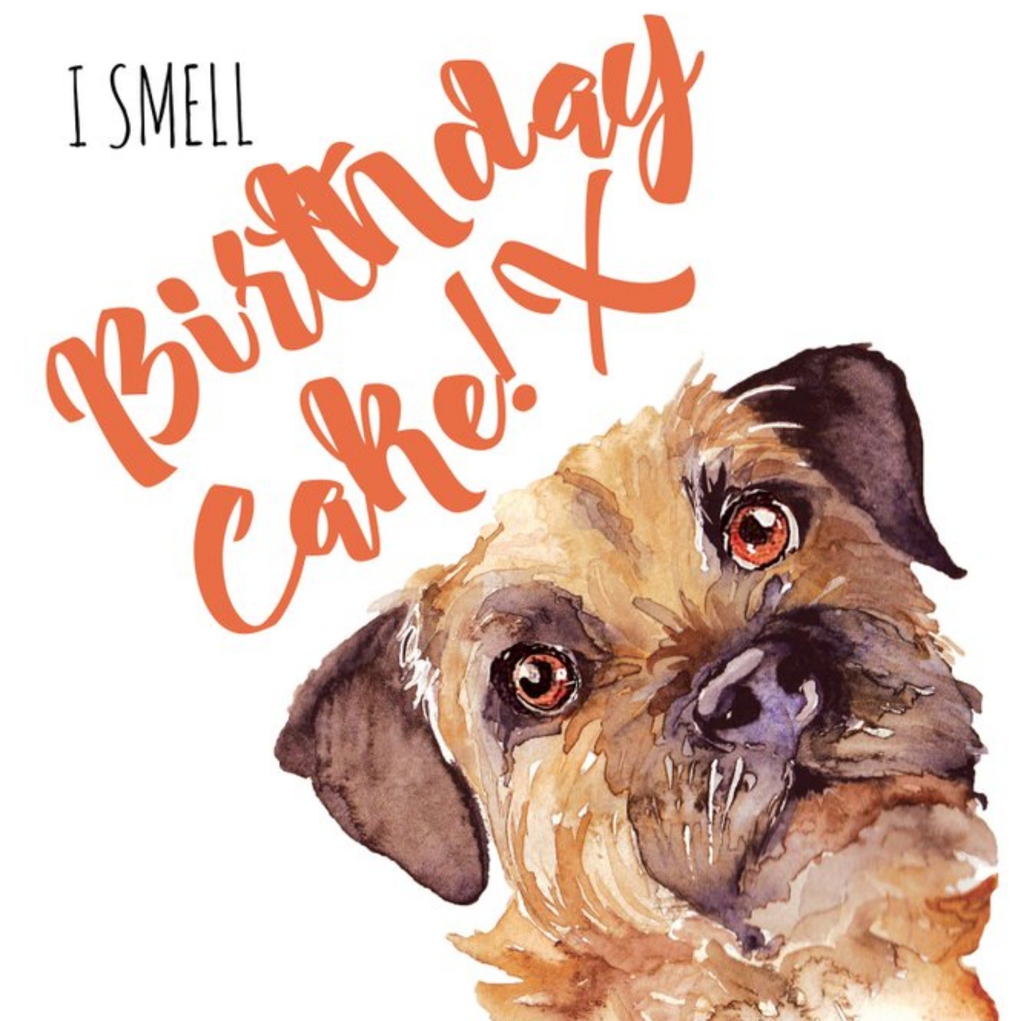 Moonpig Illustrated Watercolour Terrier I Smell Birthday Cake Birthday Card, Square