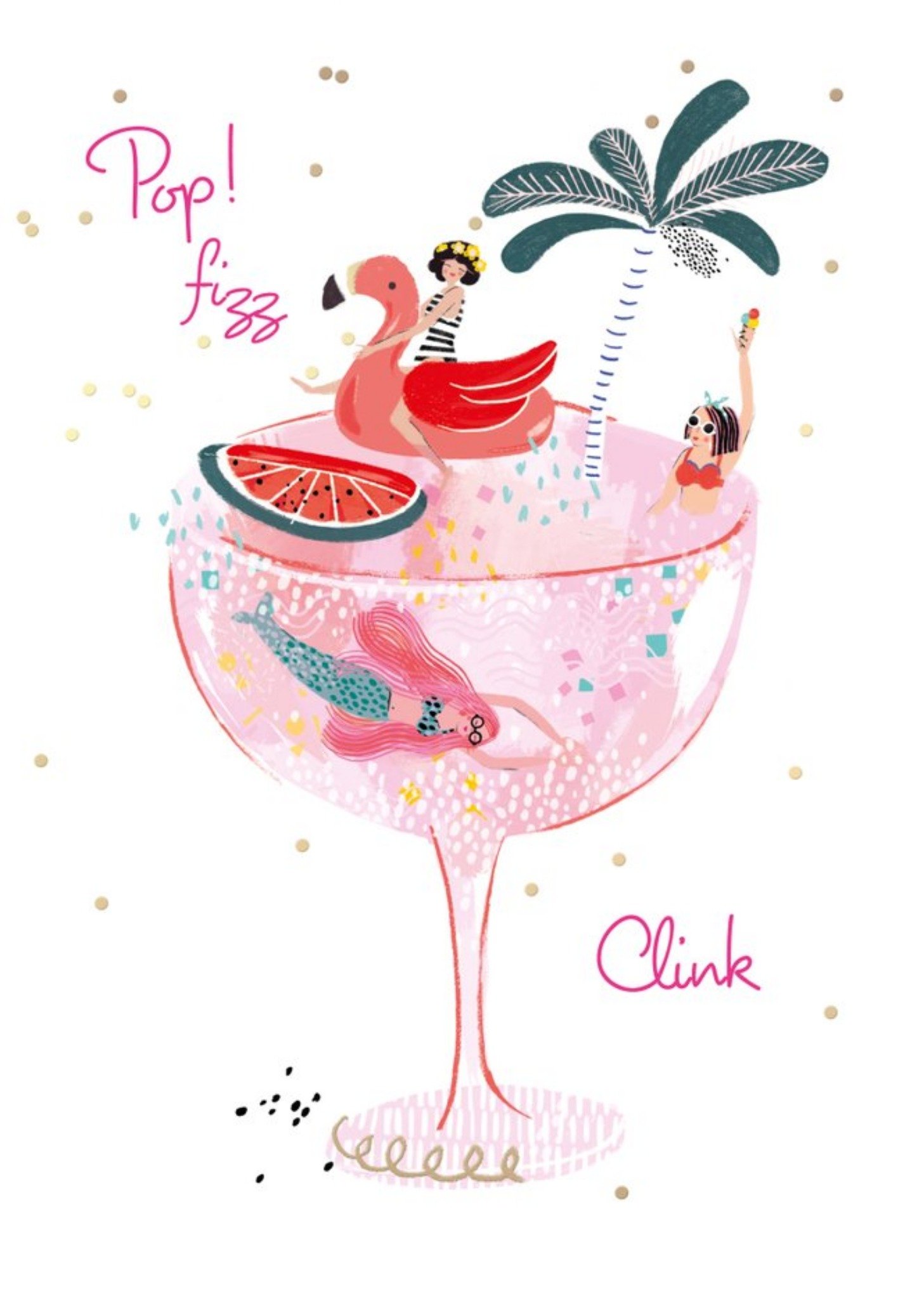 Moonpig Pop Fizz Clink Champagne Glass Card, Large