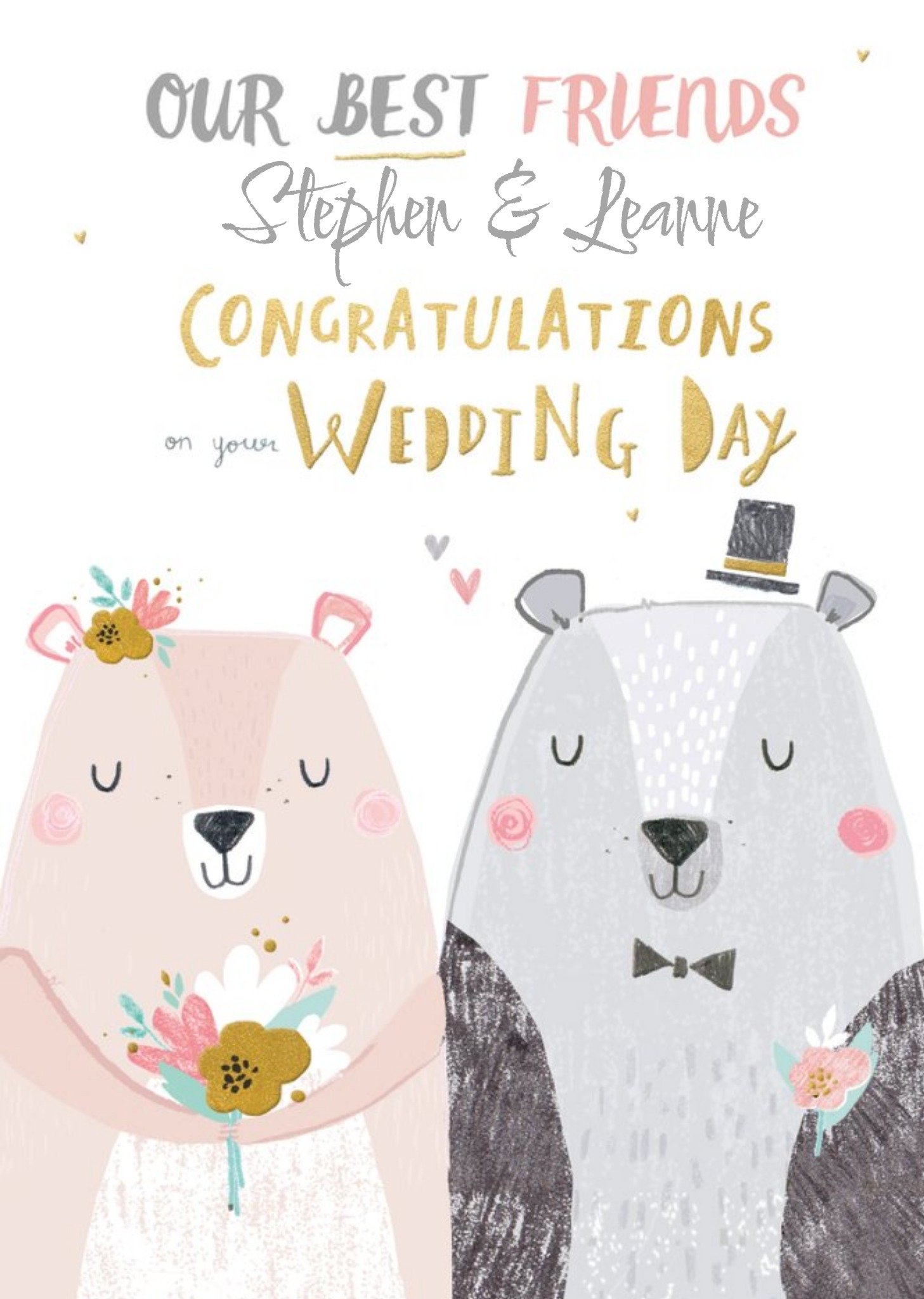 Hotchpotch Our Best Friends Illustrated Bears Customisable Wedding Day Card Ecard