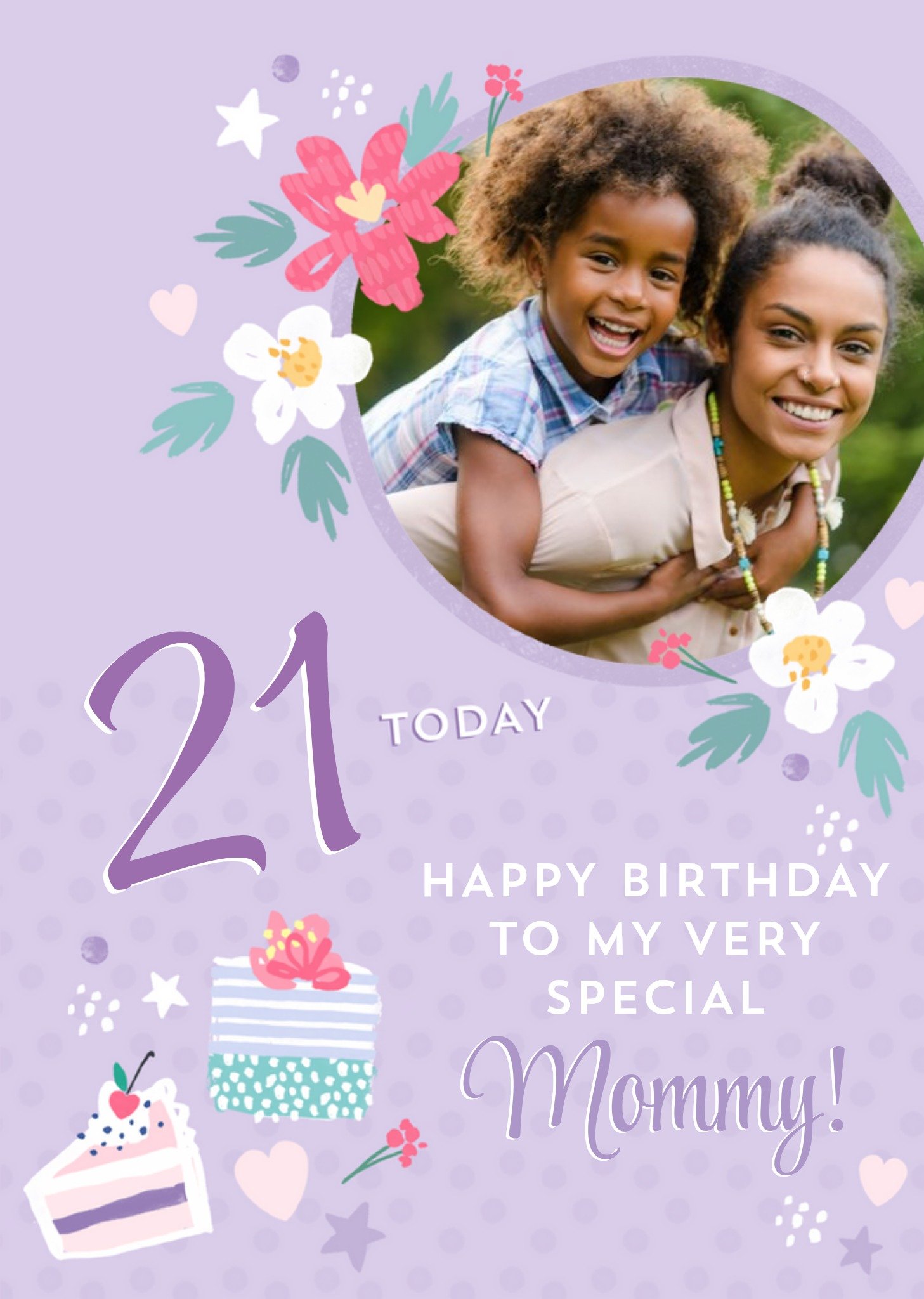 Moonpig Purple Floral Photo Upload Birthday Card Ecard