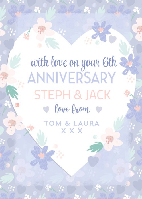 Cute Illustrated Flowers With Love On Your Anniversary Card