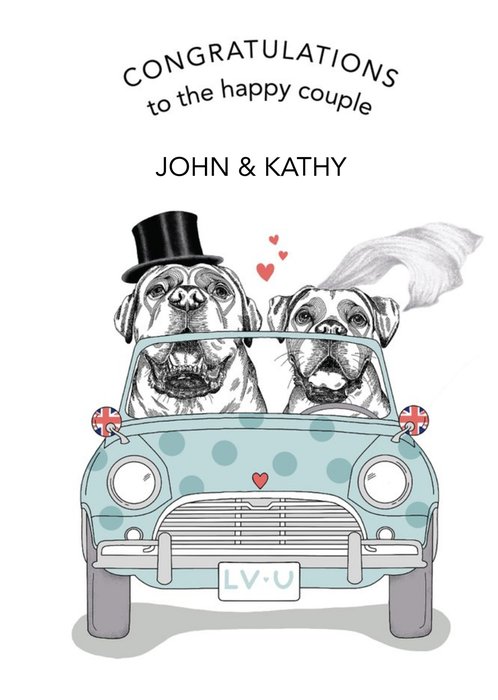 Dotty Dog Art Dogs Car Congratulations Wedding Card