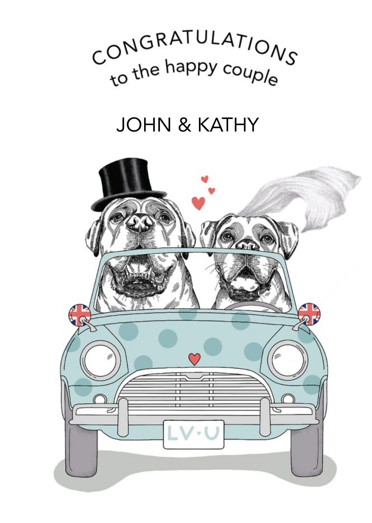 Moonpig Dotty Dog Art Dogs Car Congratulations Wedding Card Ecard