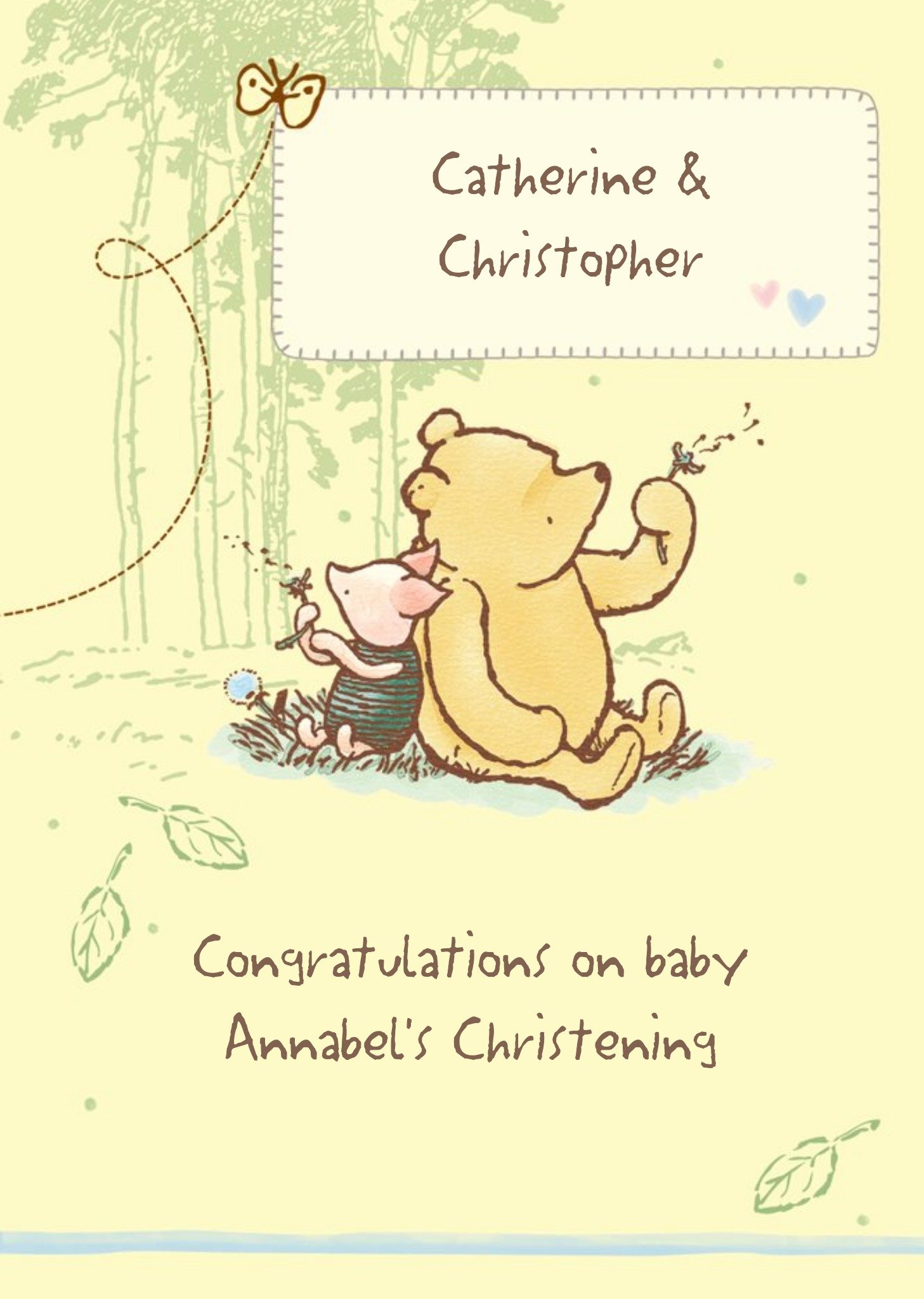 Disney Classic Pooh And Piglet Personalised Happy Christening Day Card Ecard