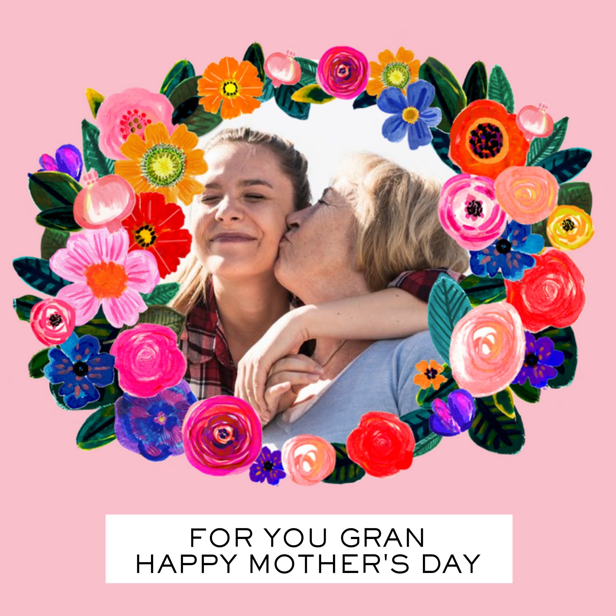 Bright Neon Floral Photo Border Personalised For You Gran Happy Mother's Day Card, Square