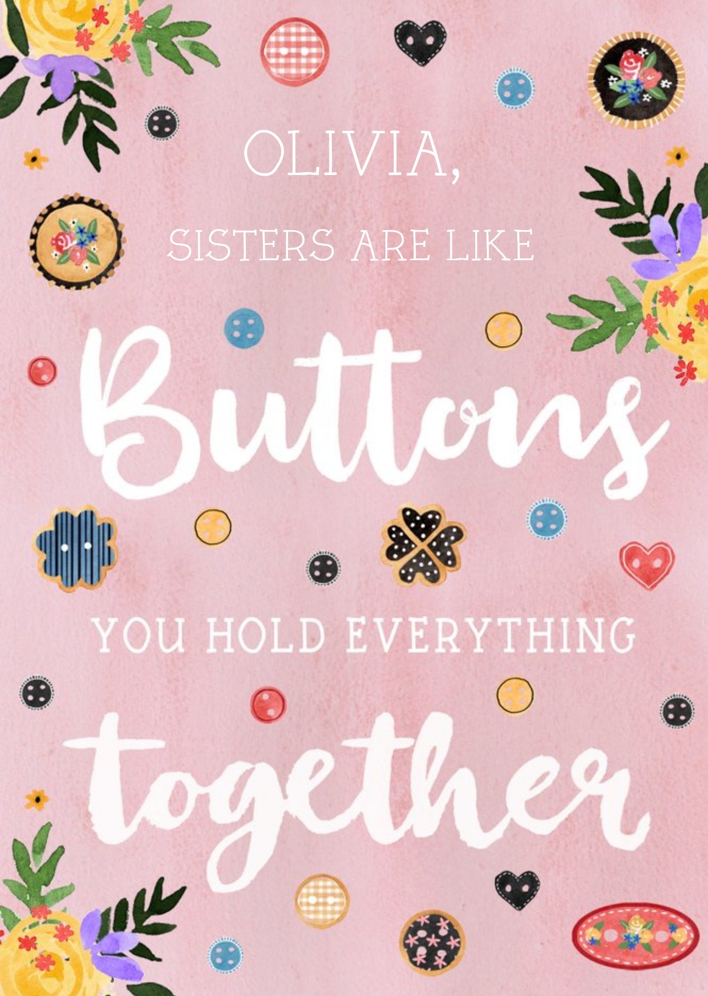 Okey Dokey Design Traditional Illustrated Buttons Hold Everything Together Birthday Card