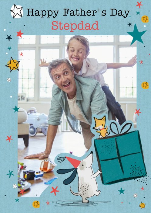 Cute Illustrated Photo Upload Stepdad Father's Day Card