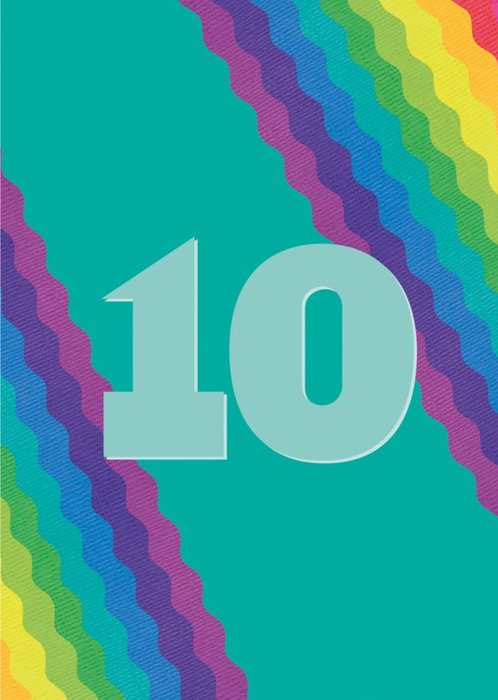 Wavy Rainbow Pattern Tenth Birthday Card