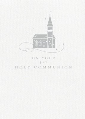 Clintons Simple Silver Illustrated First Holy Communion Card