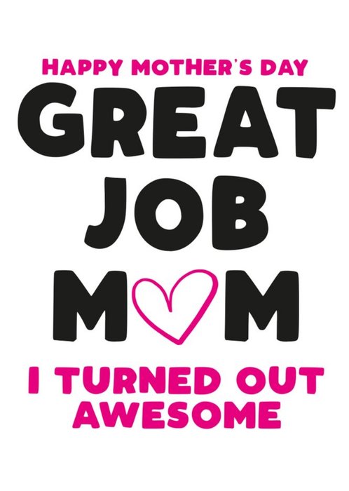 Humourous Black And Pink Typography On A White Background Mother's Day Card
