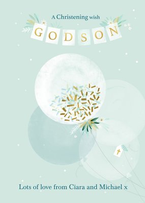 Illustrated Banner Balloon Godson Christening Card