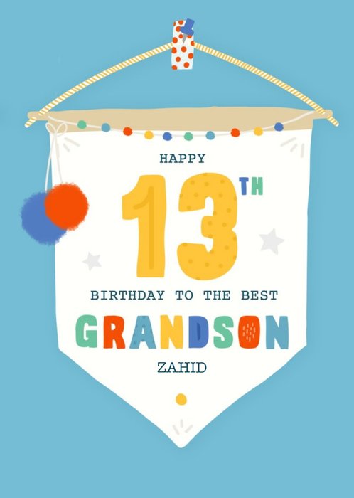 Happy 13th Birthday To The Best Grandson Birthday Banner Card