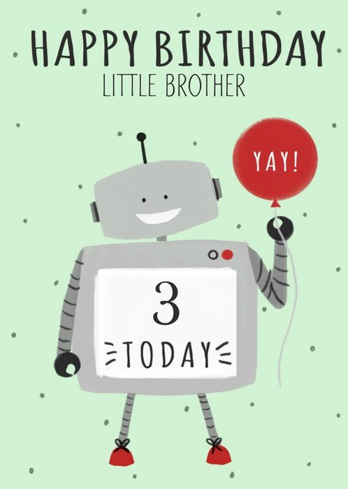 Okey Dokey Illustrated Robot Little Brother Birthday Card