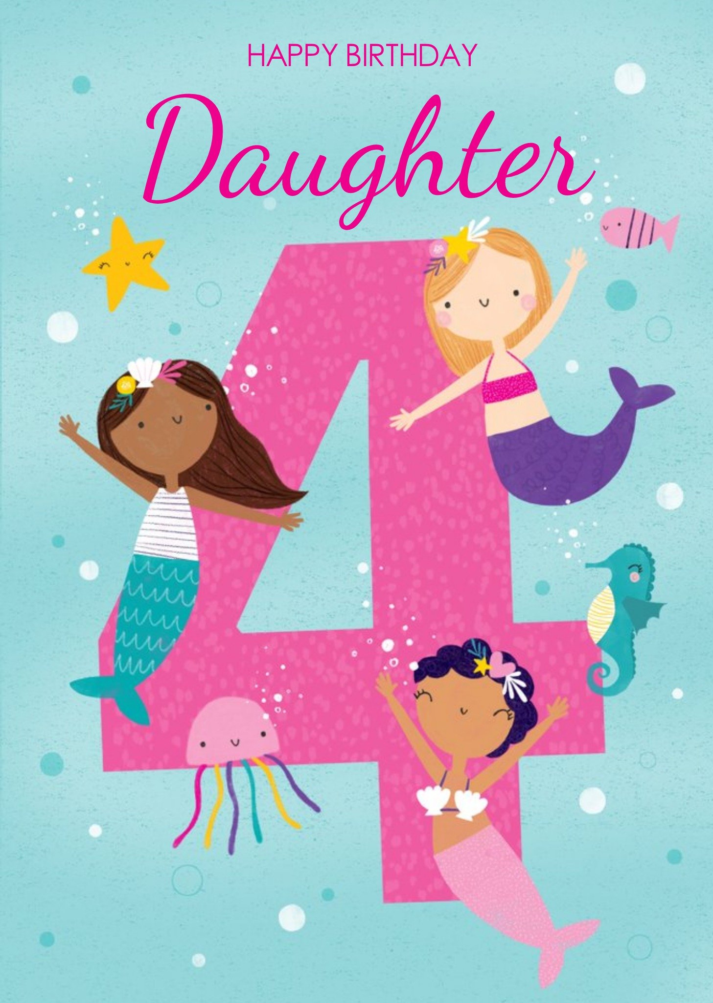 Moonpig Mermaid Daughter Fun 4th Birthday Card From Paperlink, Large