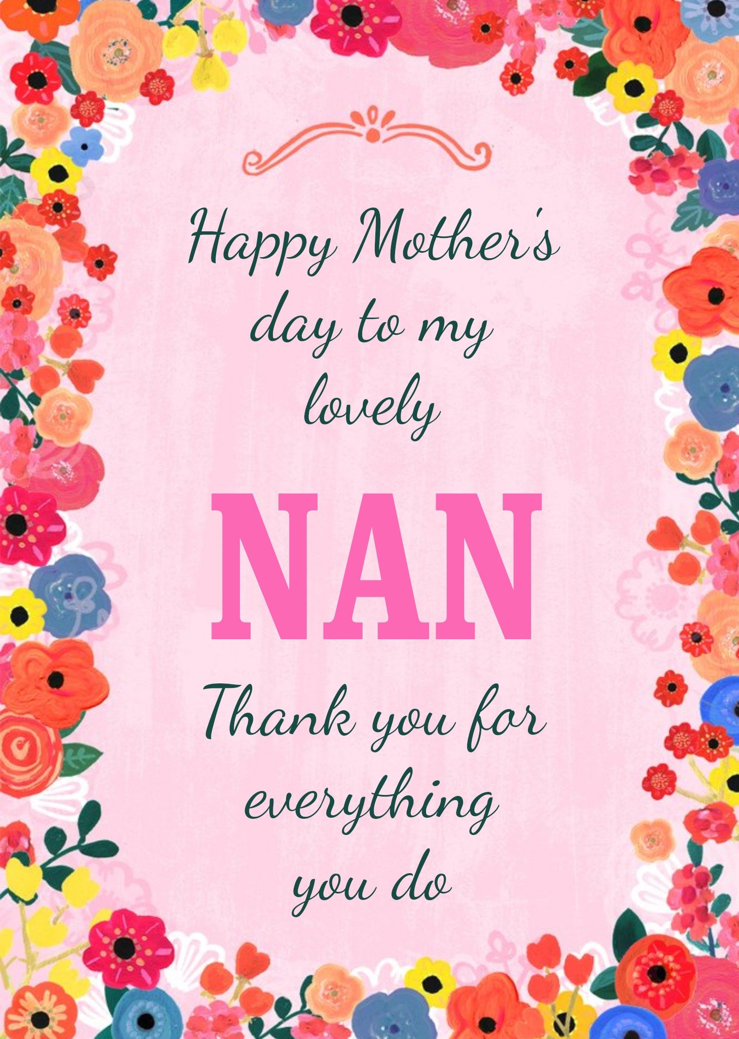 Colourful Floral Border To My Lovely Nan Mother's Day Card Ecard