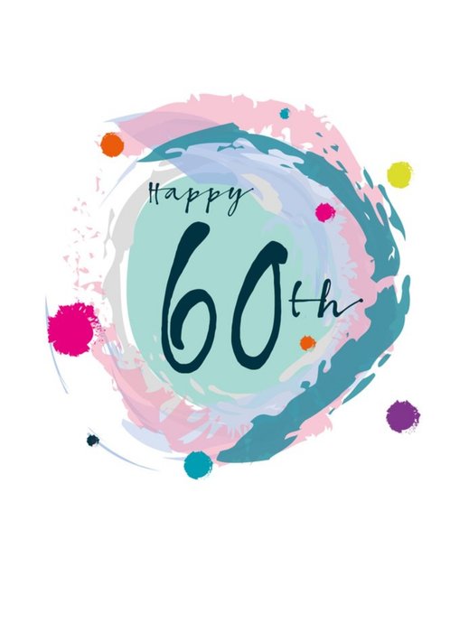 Modern Watercolour Paint Effect Happy 60th Birthday Card