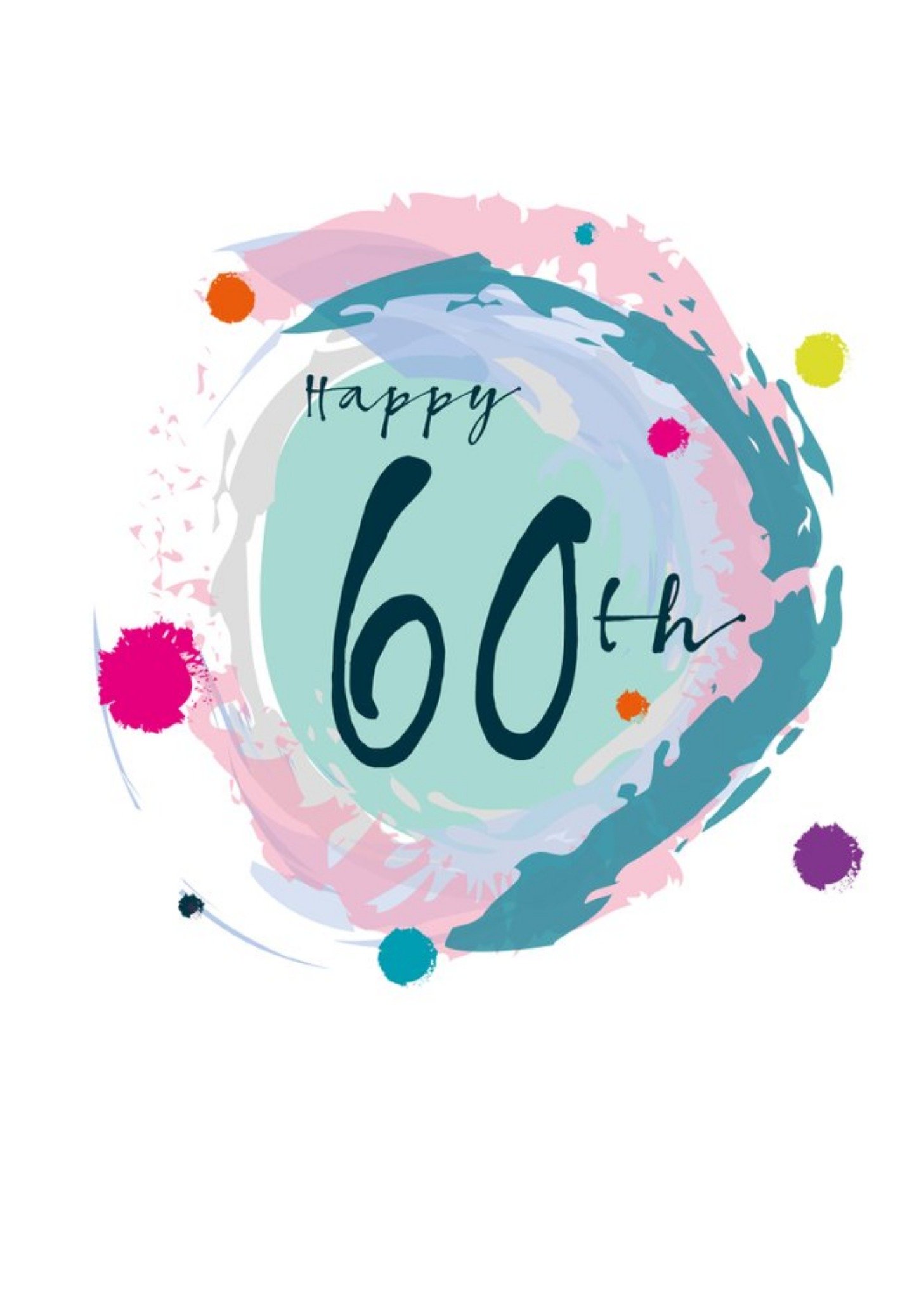 Moonpig Modern Watercolour Paint Effect Happy 60th Birthday Card, Large