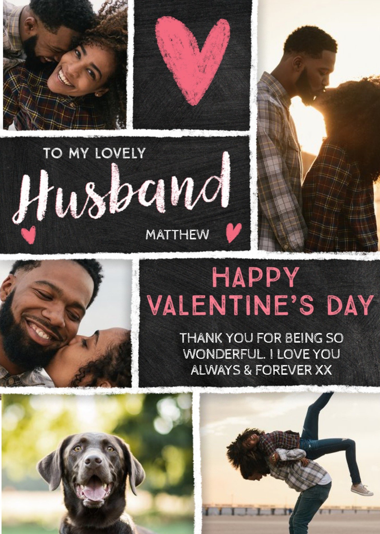 Moonpig Chalkboard Happy Valentines Day To My Lovely Husband Photo Upload Card, Large