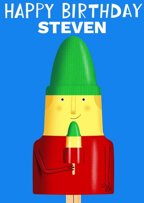 Illustration Of A Man Looking Like A Rocket Lolly Holding Rocket Lolly Birthday Card