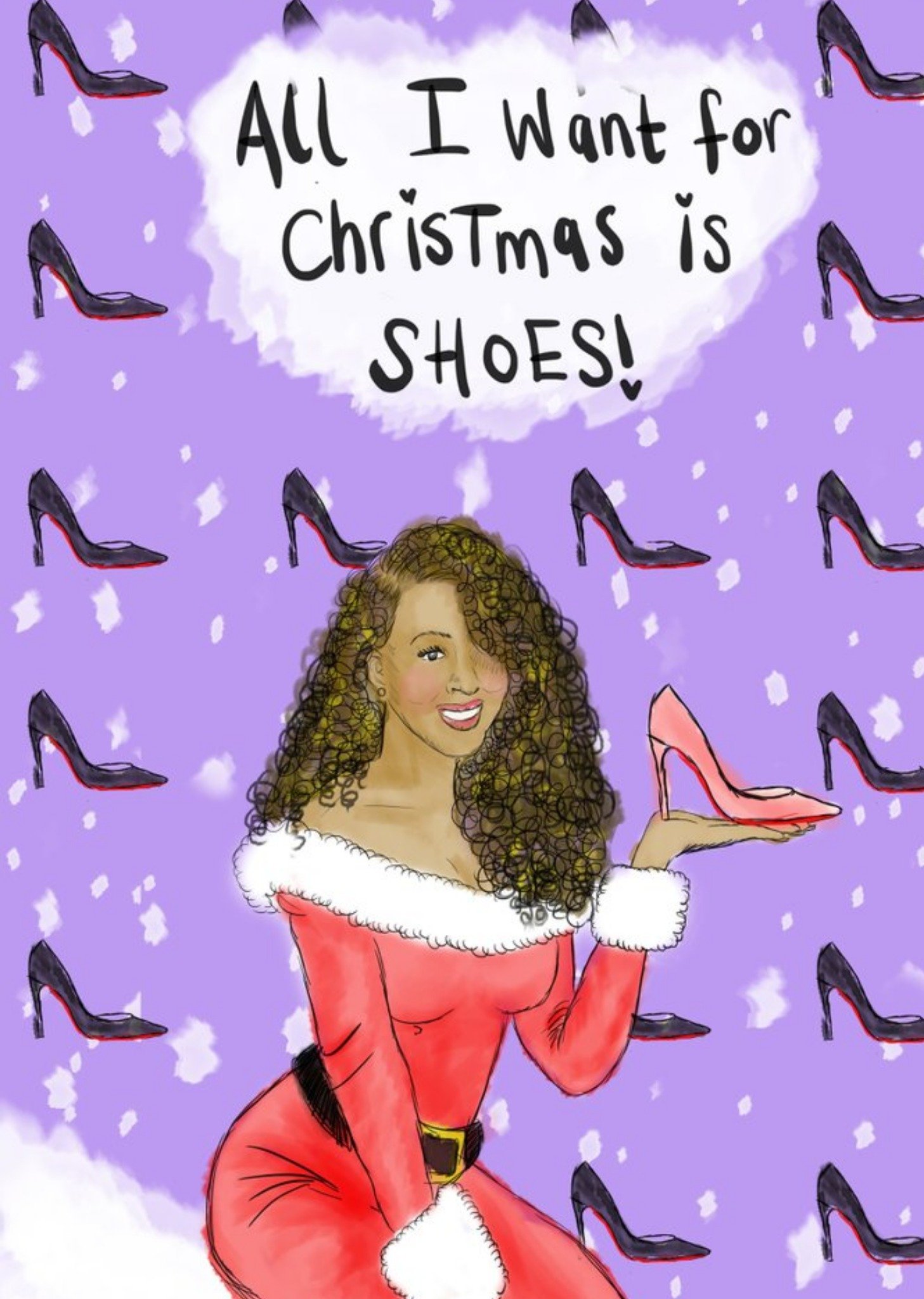 Kitsch Noir Illustrated Mariah Carey Snow Shoes Christmas Card