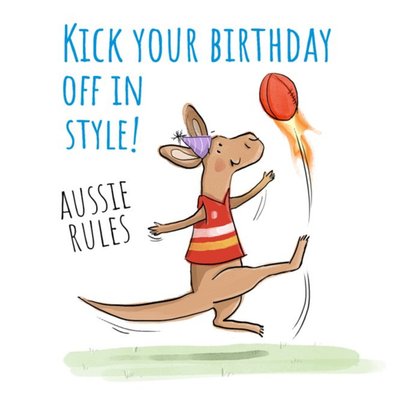 Illustration Of A Kangeroo Kicking A Football Birthday Card