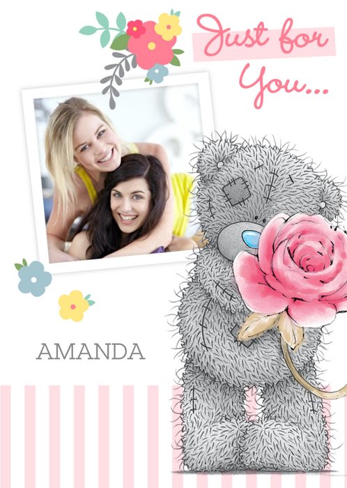 Tatty Teddy With Rose Personalised Photo Upload Just A Note Card