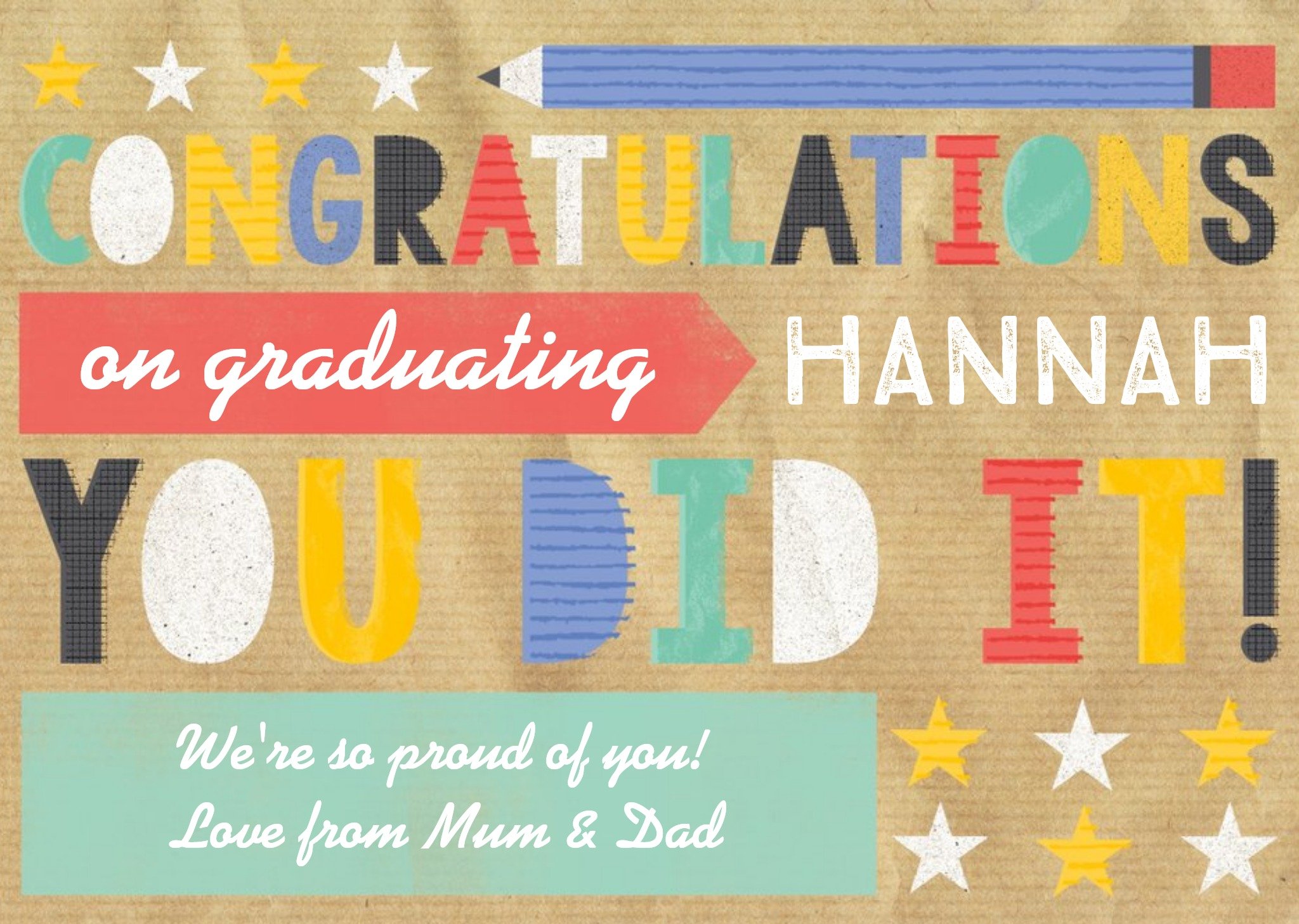 Pencil And Stars Personalised Congratulations On Graduating Card Ecard