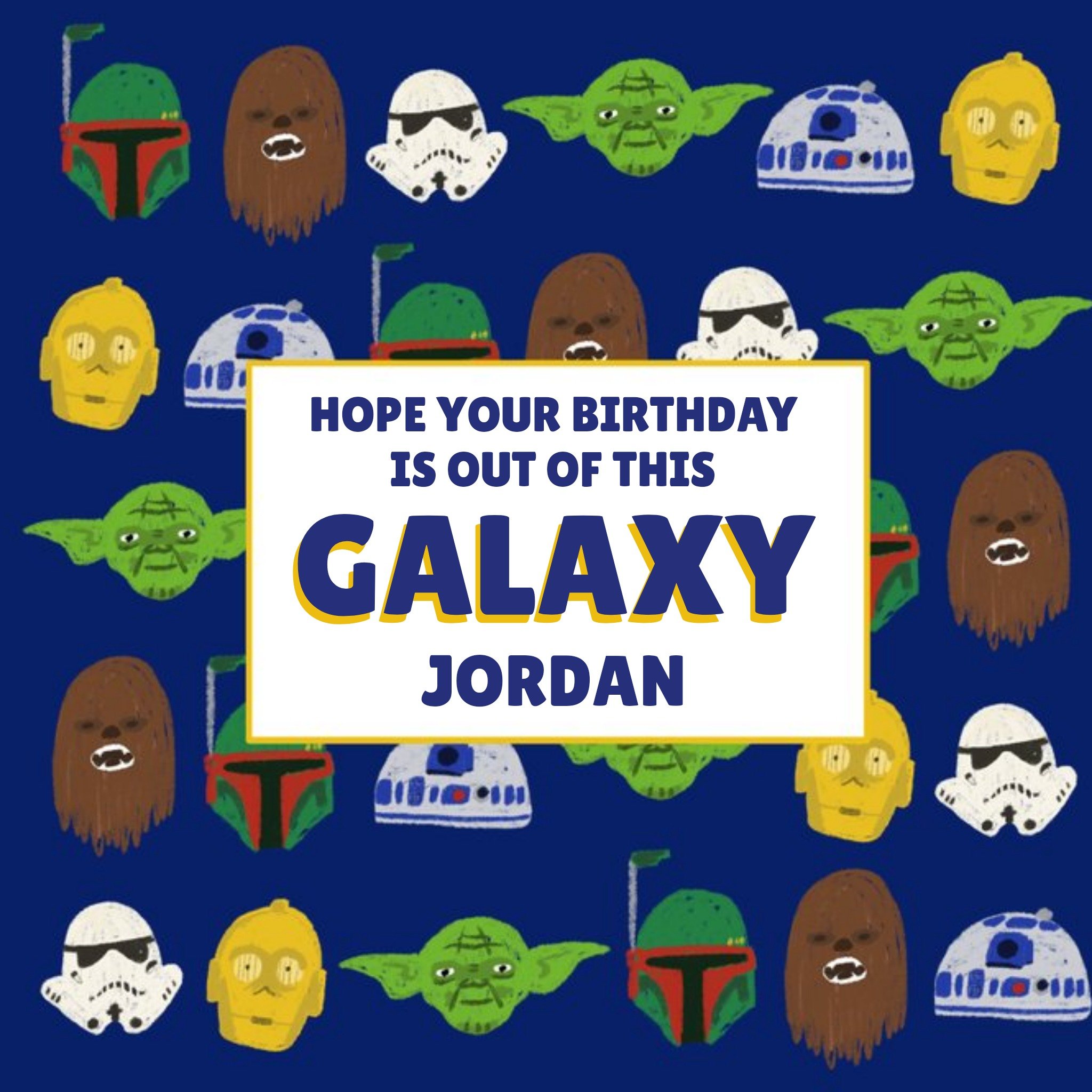 Disney Star Wars Boba Fett Chewbacca Yoda R2D2 Stormtrooper Out Of This Galaxy Kids Birthday Card, S