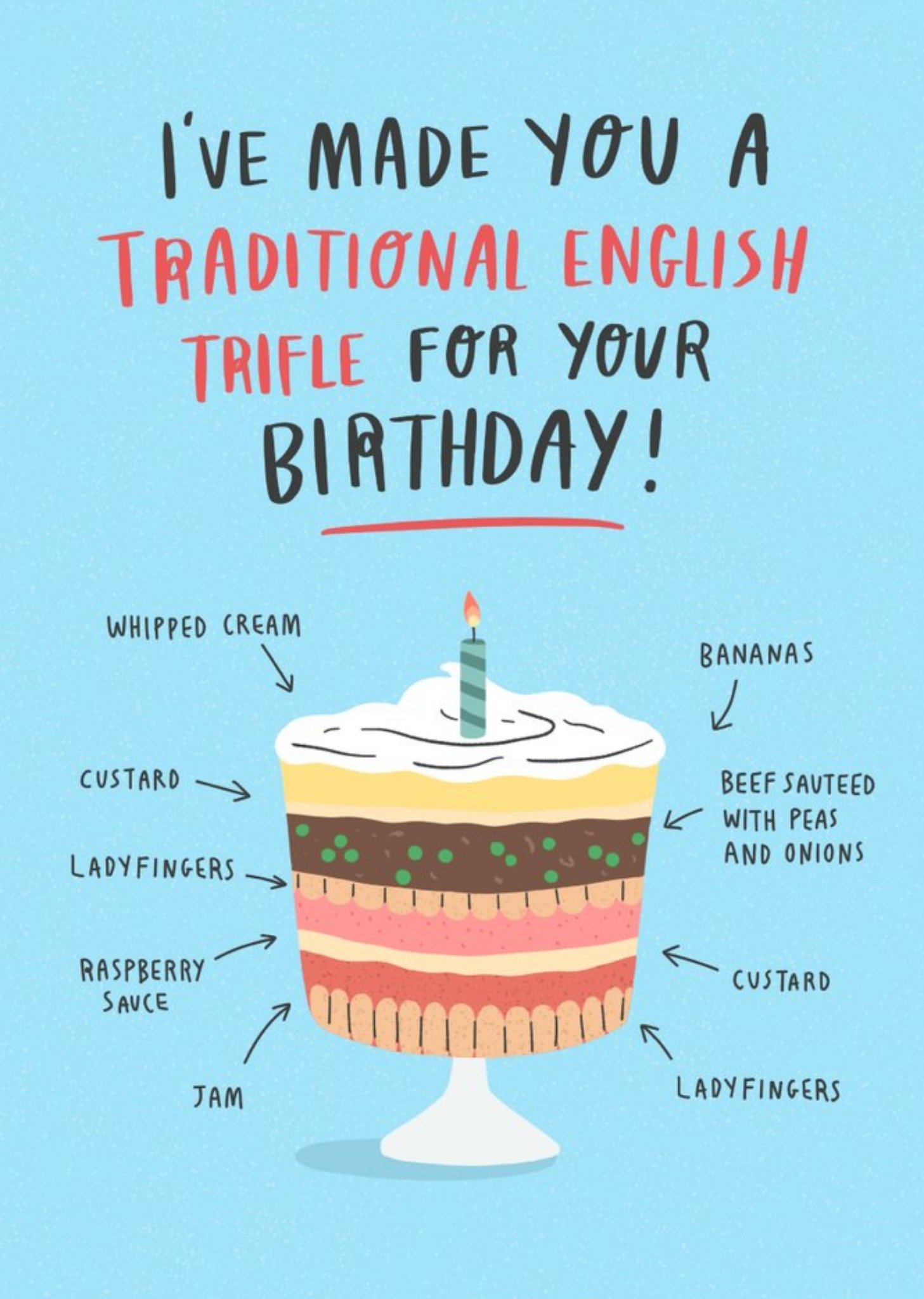 Moonpig Funny Traditional English Trifle Beef Custard Jam Birthday Card, Large
