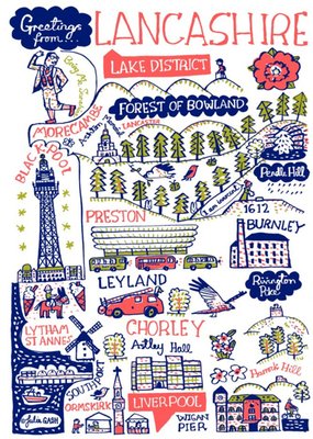 Illustrated Scenic Map Greetings From Lancashire Card